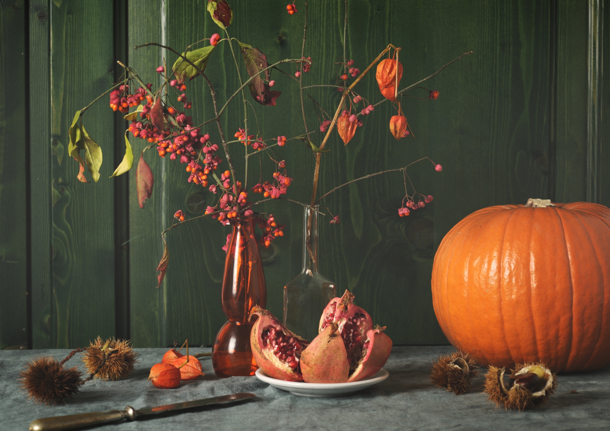 centrotavola autunno zucca melograno