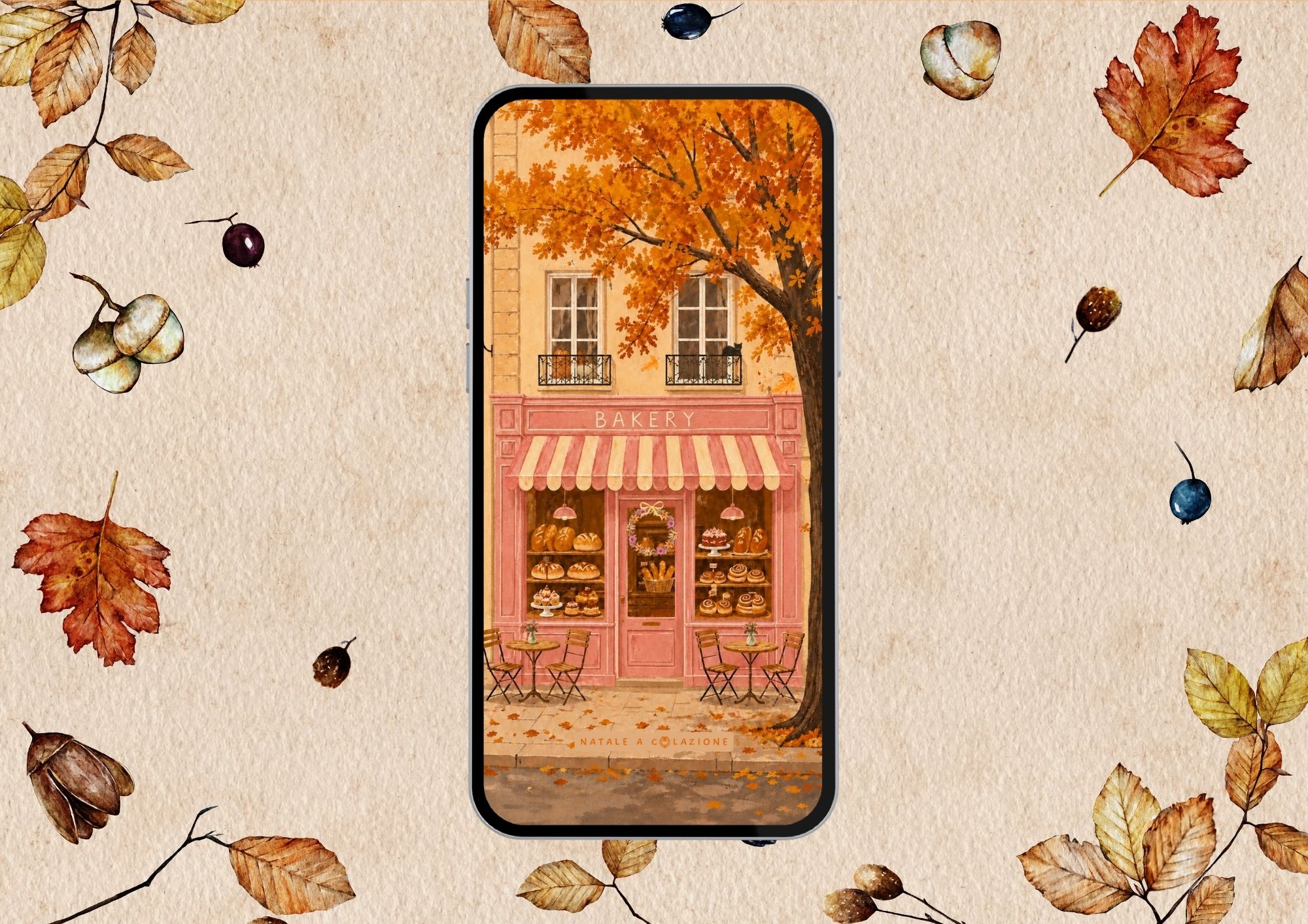 Wallpaper settembre 2026 autunnale con bakery rosa